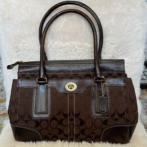 Coach Shoulder Bag Hand Bag Tote Bag Brown with Gold accents
